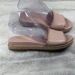 KATE SPADE Zeena Scalloped Studded Slide Sandal Espadrille Wo's 7.5 Pink Leather